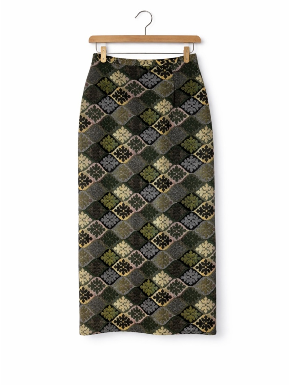 Vintage 70s Alex Colman Tapestry Skirt Green Floral Jacquard High Waist Maxi S